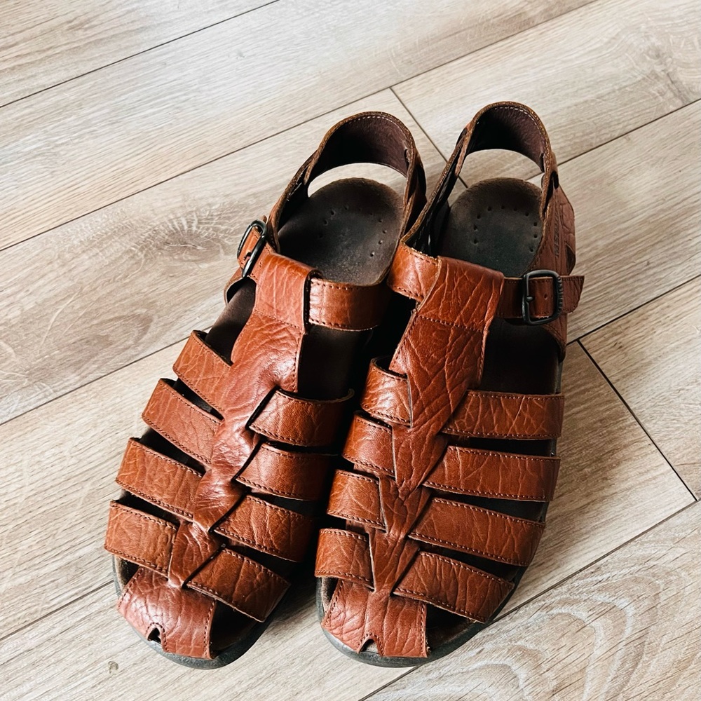 Mephisto Sam Fisherman Desert Brown Leather Buckle Sandal Size 12 EU 44
